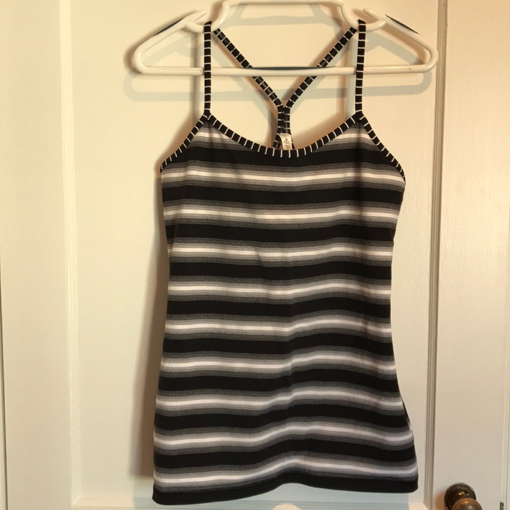 Lululemon black and white striped tank top.